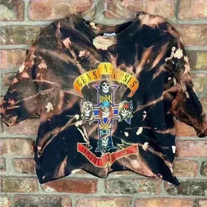 Guns and Roses Tee Shirt Size Large Rock Metal Acid Wash T-Shirt Cropped 1988